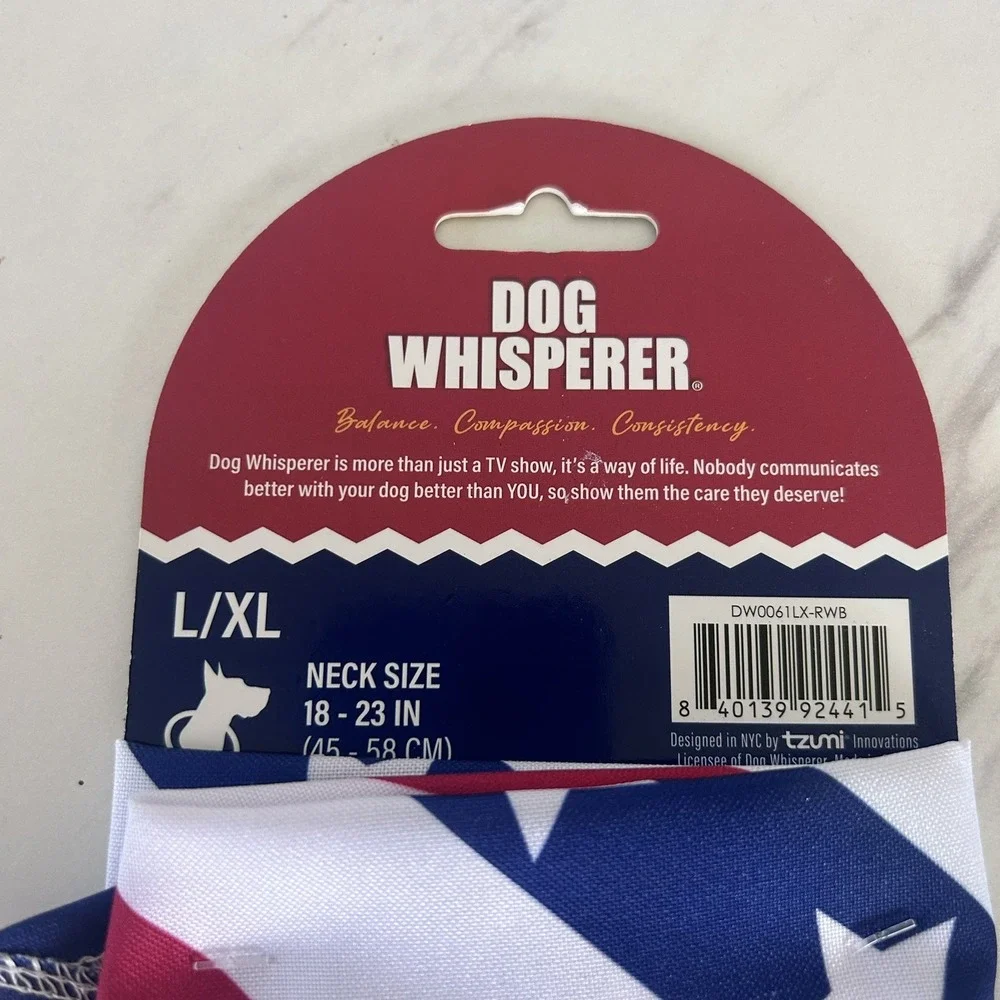 Dog Bandana Dog Whisperer Patriotic Flag Americana Sz L/XL Red White Blue BxW‎